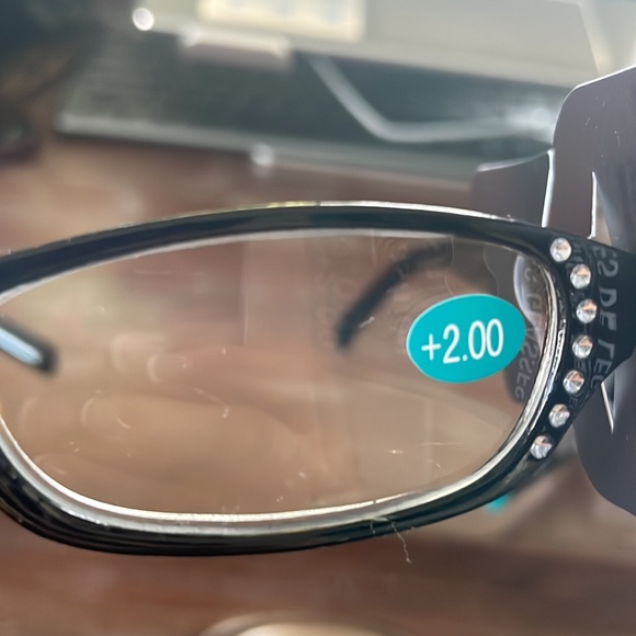 Fashion +2.00 black with clear crystal readers set of 2 NWT - Picture 9 of 15